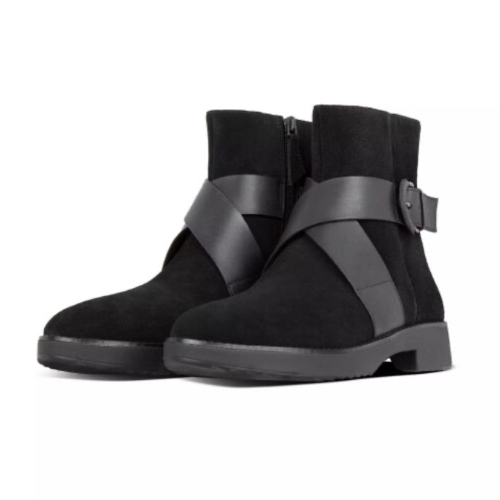 Fitflop Mona Suede Buckle Ankle Boot Women’s Size 8 Black - Picture 13 of 13